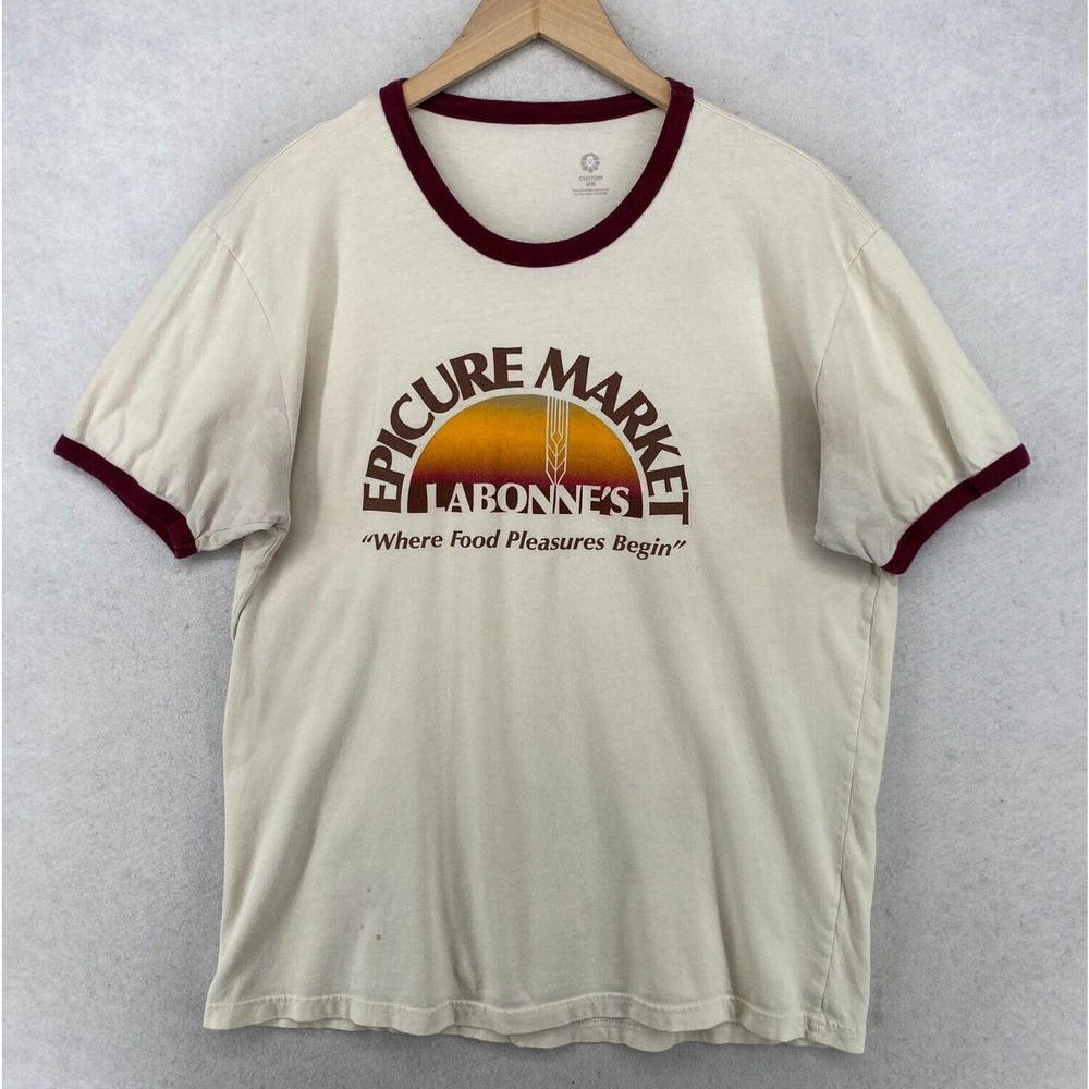 LABONNE'S MARKET Shirt L Watertown Woodbury Salisbury Prospect CT Ringer Ivory